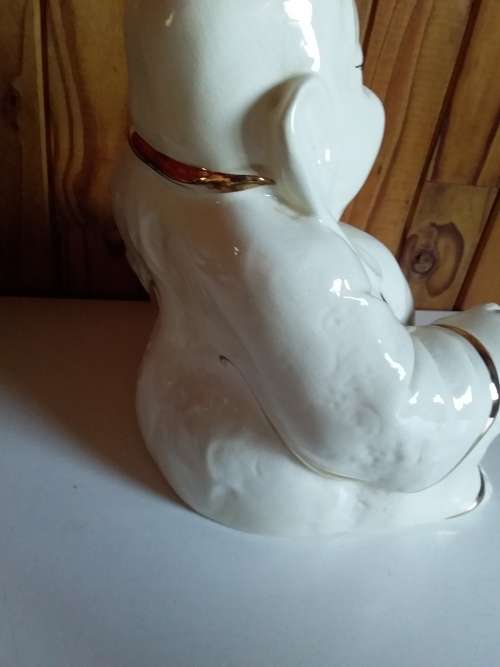 Vintage Ivory and Gold Glazed Ceramic Budha Figurine