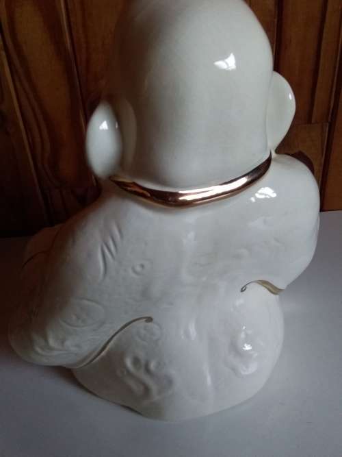 Vintage Ivory and Gold Glazed Ceramic Budha Figurine