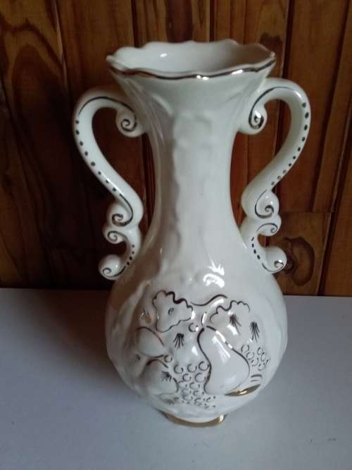 Vintage Ivory and Gold Glazed Ceramic Decorative Vase