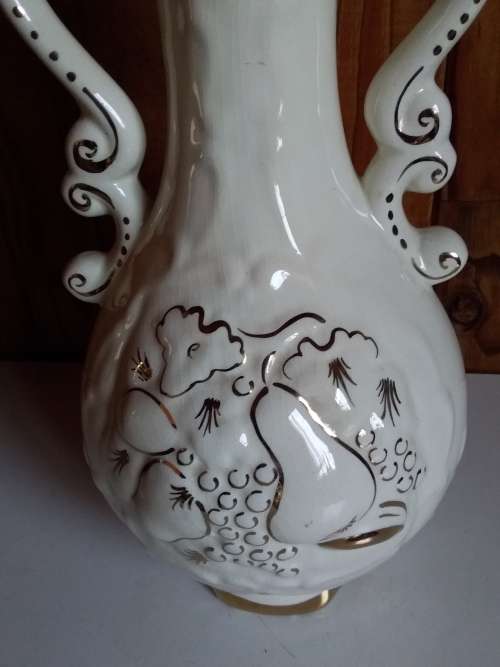 Vintage Ivory and Gold Glazed Ceramic Decorative Vase