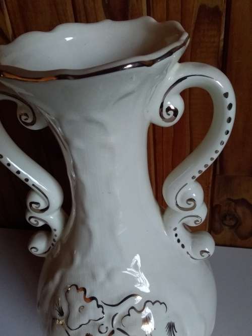 Vintage Ivory and Gold Glazed Ceramic Decorative Vase