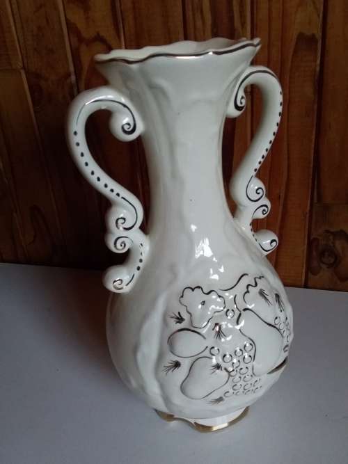 Vintage Ivory and Gold Glazed Ceramic Decorative Vase