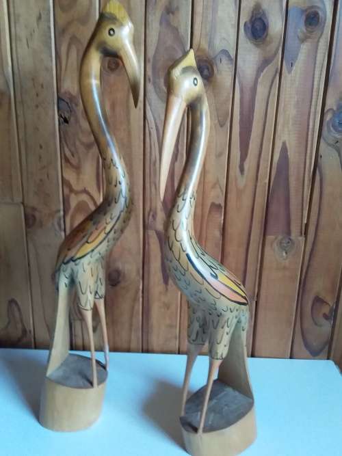 Set of Two Tall Impressive Wooden Birds