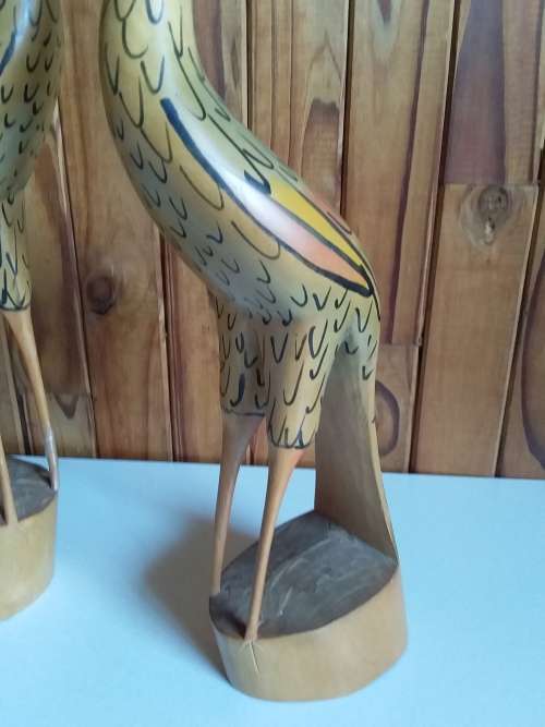 Set of Two Tall Impressive Wooden Birds