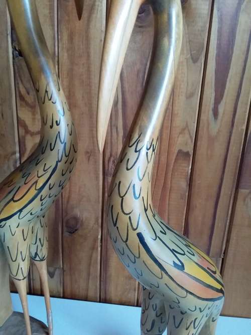 Set of Two Tall Impressive Wooden Birds