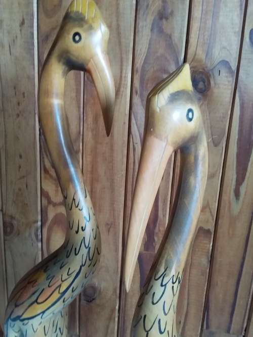 Set of Two Tall Impressive Wooden Birds