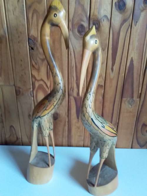Set of Two Tall Impressive Wooden Birds