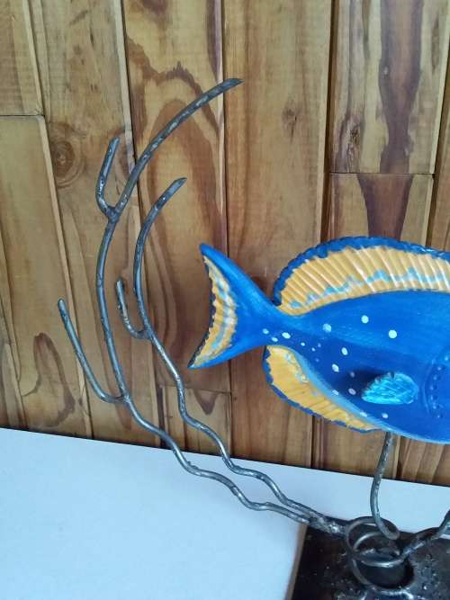 Metal and Other Fish Sculpture with Artist Initials