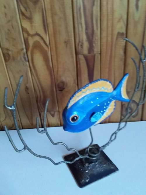 Metal and Other Fish Sculpture with Artist Initials