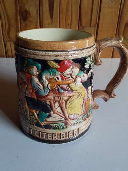 Large Vintage Tankard with Raised Detail - Made in Japan