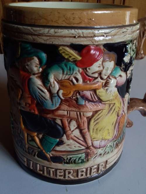 Large Vintage Tankard with Raised Detail - Made in Japan