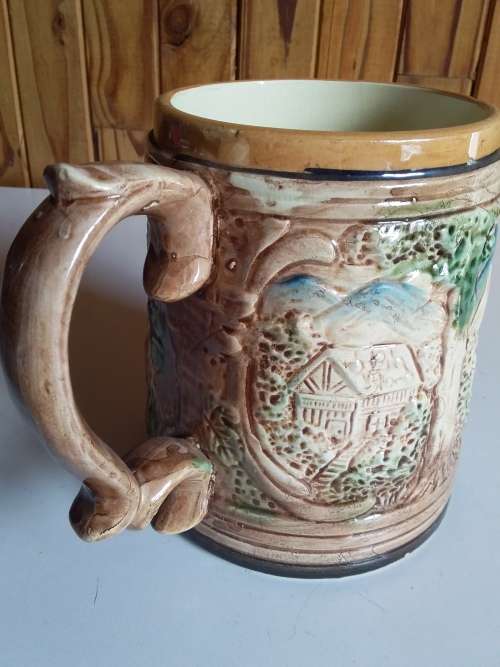 Large Vintage Tankard with Raised Detail - Made in Japan