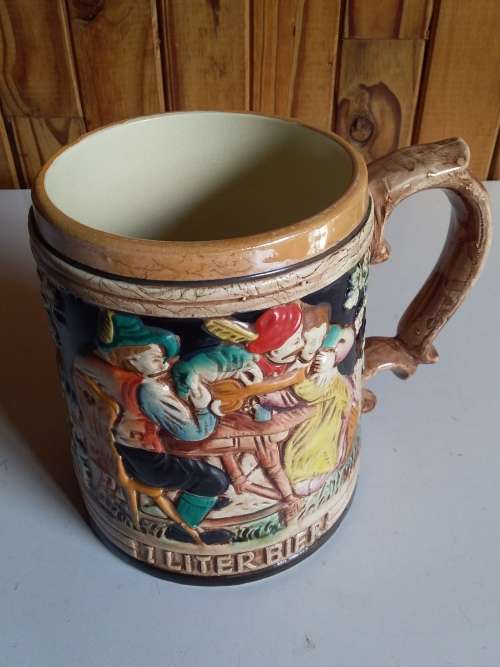 Large Vintage Tankard with Raised Detail - Made in Japan