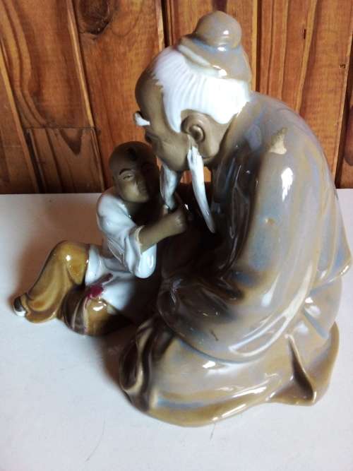 Vintage Partially Glazed Clay Oriental Figurine