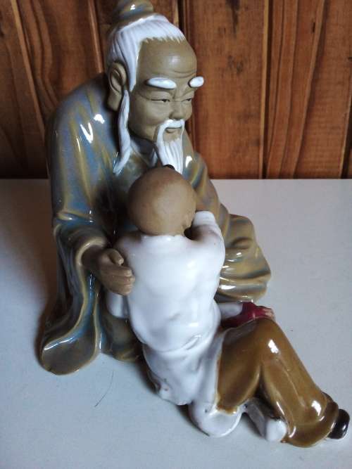 Vintage Partially Glazed Clay Oriental Figurine