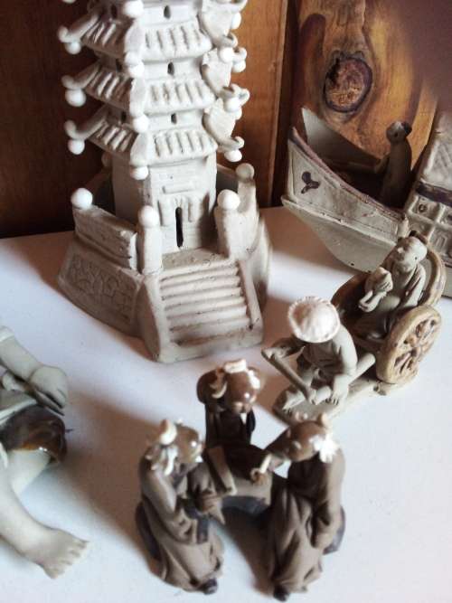 Vintage Detailed Stoneware Oriental Ornaments
