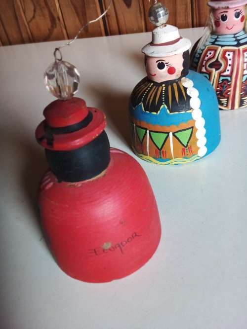 Three Decorated Clay Bells from Ecuador
