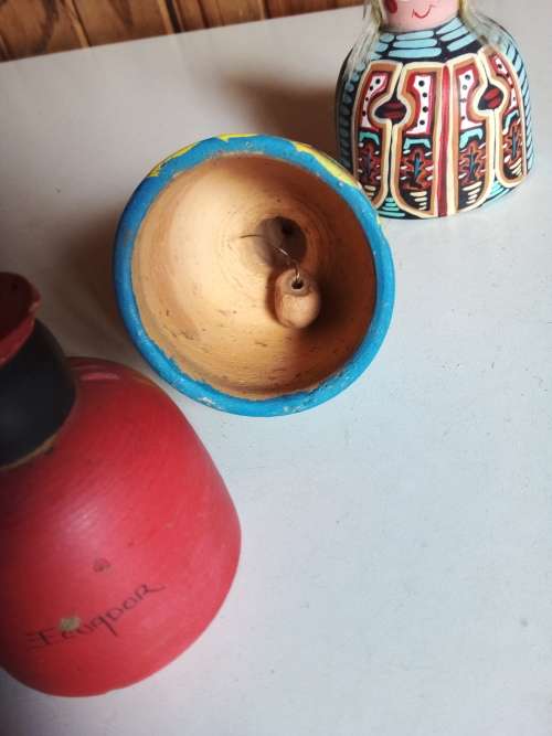 Three Decorated Clay Bells from Ecuador