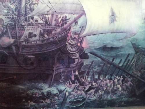 High Definition Print on Board of Ancient Galleons at War