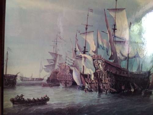 High Definition Print of Ancient Galleons at Sea Battle