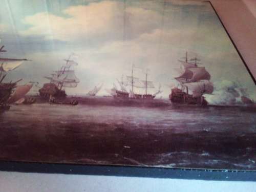 High Definition Print of Ancient Galleons at Sea Battle