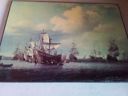 High Definition Print of Ancient Galleons at Sea Battle