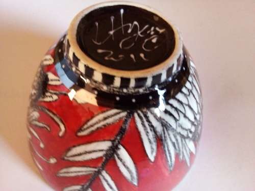 Glazed Designer Bowl with Images of Proteas - Signed and Dated