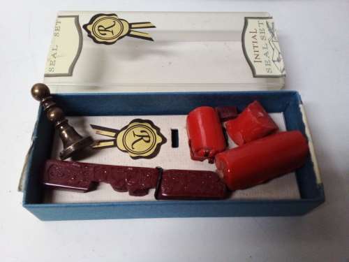 Initial Seal Set with Brass `Letter R` Seal - Preused
