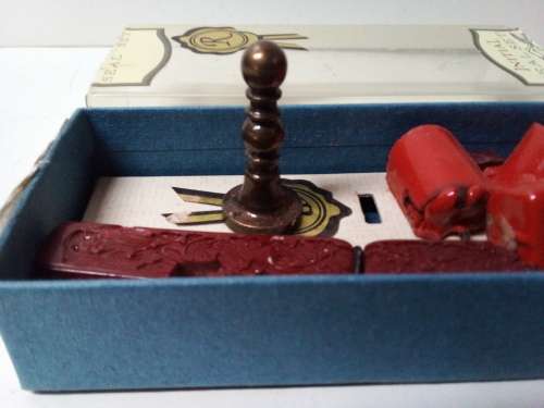 Initial Seal Set with Brass `Letter R` Seal - Preused