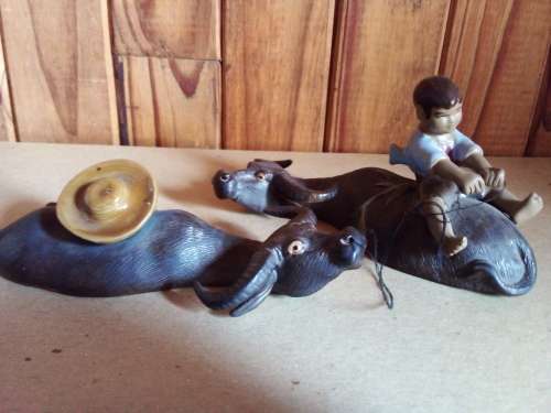 Glazed Clay Oriental Boy with Water Buffalo