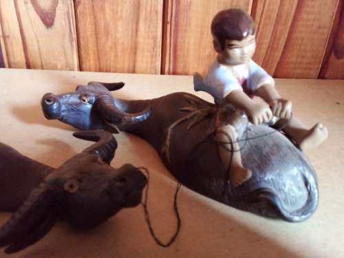 Glazed Clay Oriental Boy with Water Buffalo