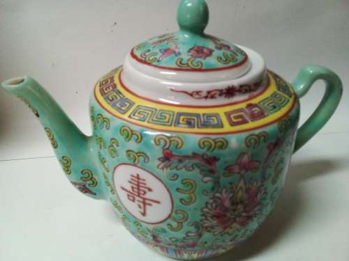Oriental Multi Coloured Tea Pot with Markings