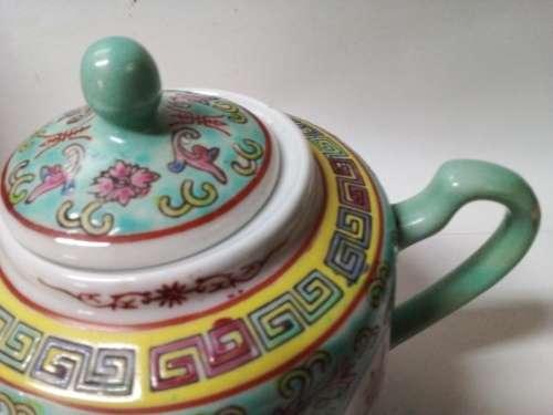 Oriental Multi Coloured Tea Pot with Markings