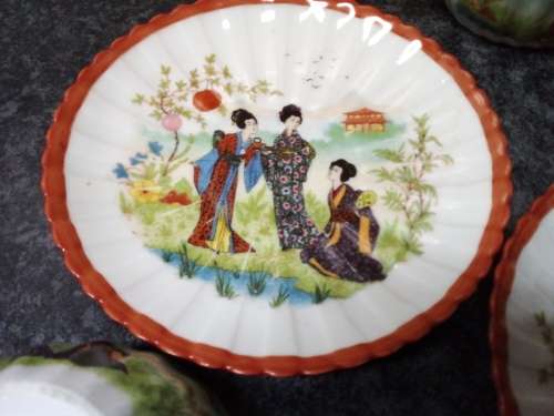 Vintage Japanese Geisha Girls Egg-Shell Tea Set