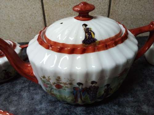 Vintage Japanese Geisha Girls Egg-Shell Tea Set
