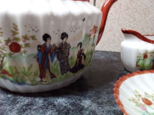 Vintage Japanese Geisha Girls Egg-Shell Tea Set