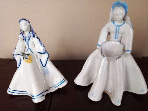 Two Handmade Glazed Pottery Figurines