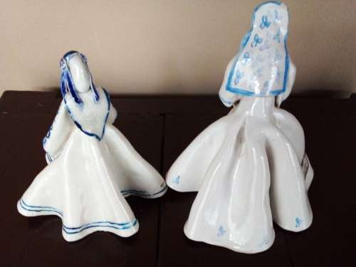 Two Handmade Glazed Pottery Figurines