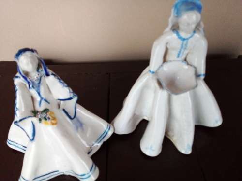 Two Handmade Glazed Pottery Figurines