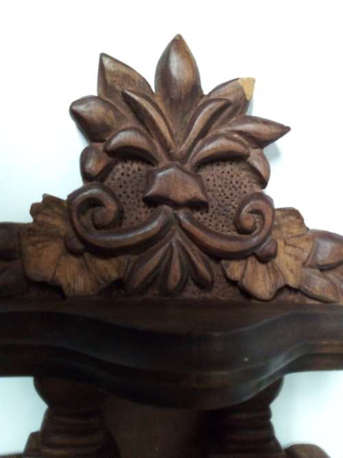 Decorative Carved Wooden Wall Hanging with Small Shelf