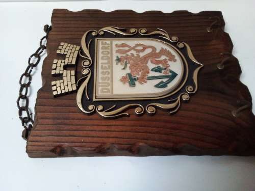 Vintage Dùsseldorf Coat of Arms on Solid Wood Plaque
