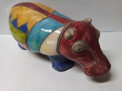 Nice Size Raku Glazed Pottery Hippo