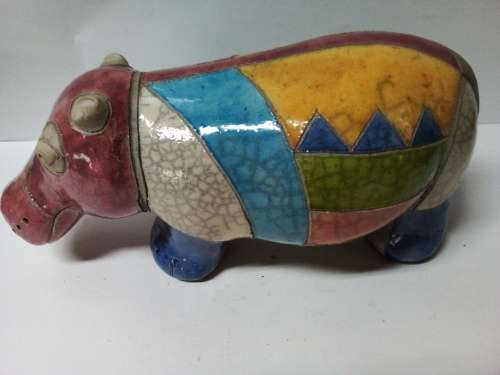 Nice Size Raku Glazed Pottery Hippo