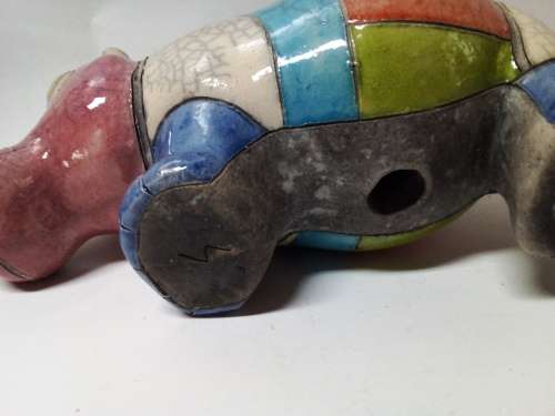 Nice Size Raku Glazed Pottery Hippo
