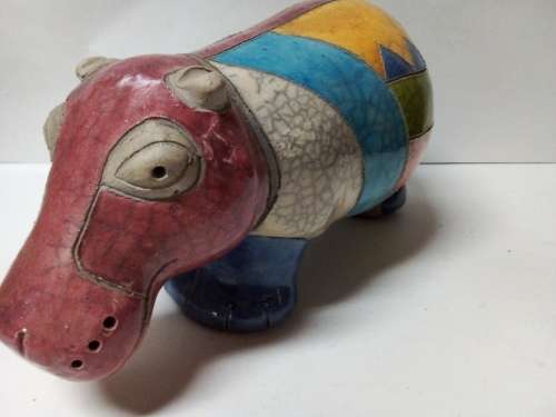 Nice Size Raku Glazed Pottery Hippo