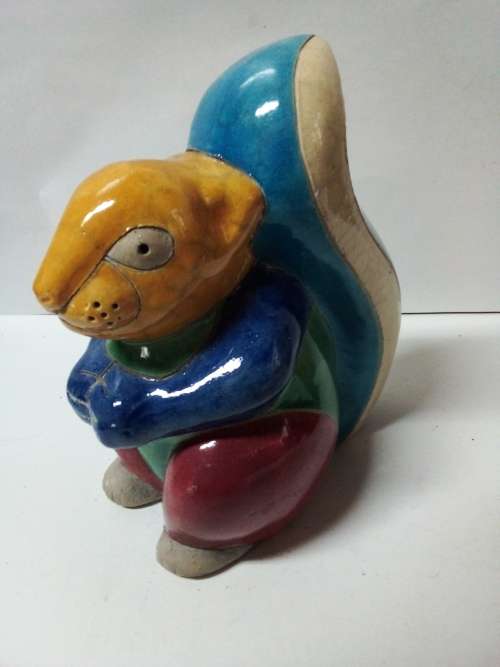 Nice Size Raku Glazed Pottery Squirrel Figurine