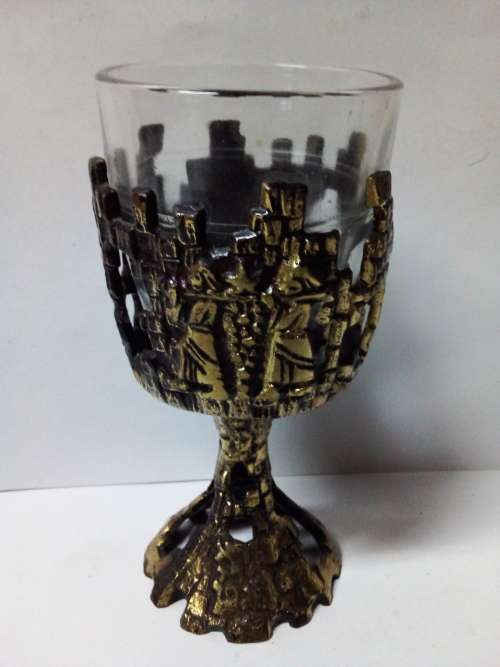 Vintage Glass and Brass Goblet with Raised Detail