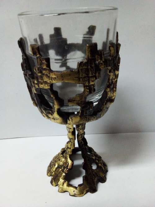 Vintage Glass and Brass Goblet with Raised Detail