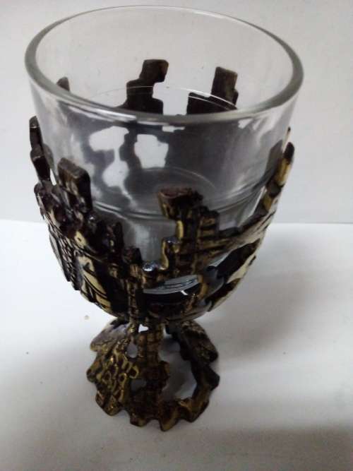 Vintage Glass and Brass Goblet with Raised Detail