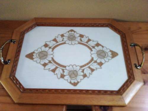 Large Wood with Material And Transparent Cover Serving Tray
